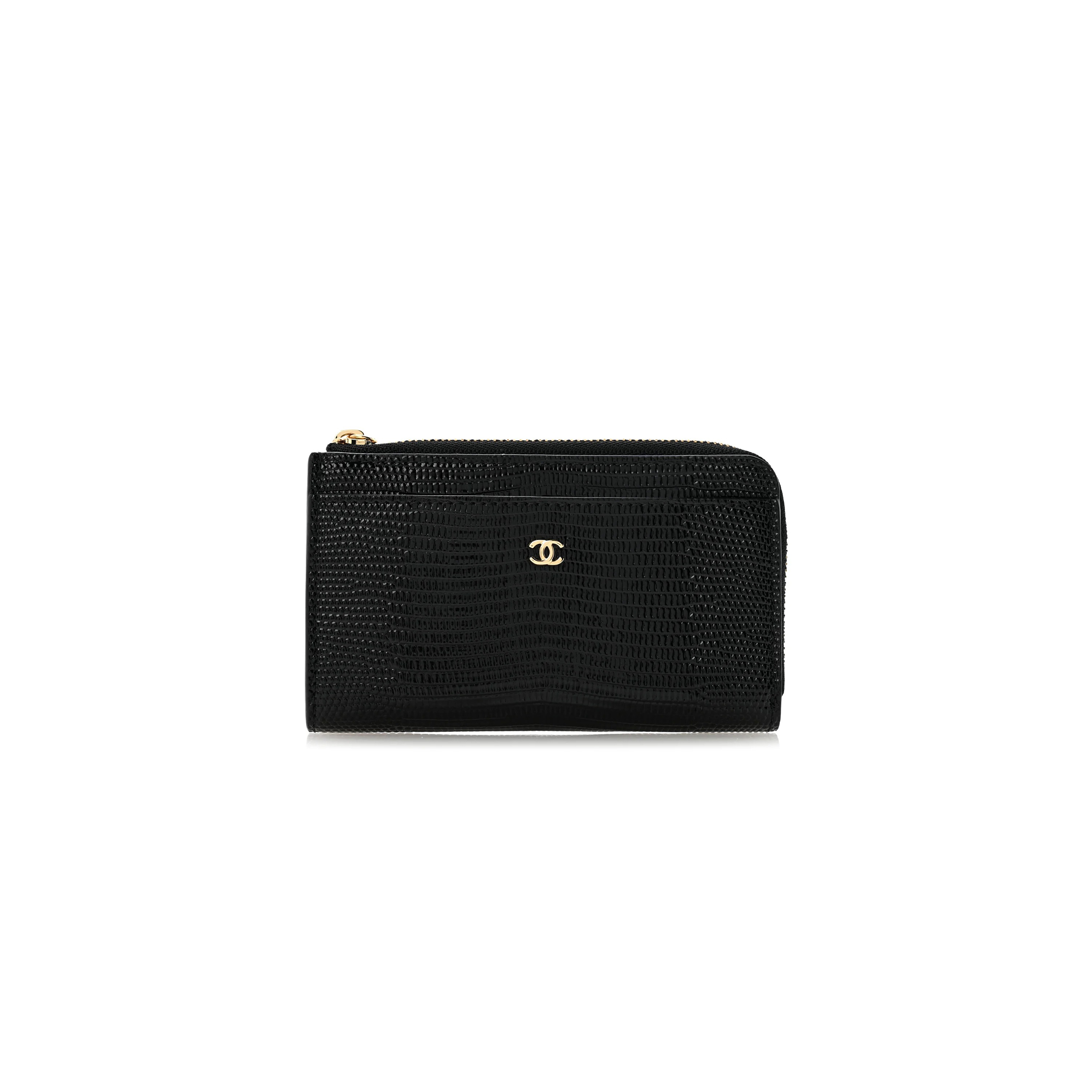 CHANEL CALFSKIN LIZARD EMBOSSED ZIPPED CARD HOLDER BLACK AP5192 (12*7.5*2.5cm)
